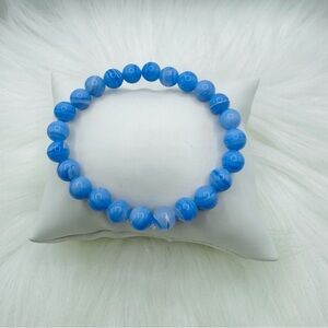 Blue Agate Swirl Beaded 8mm Bracelet
